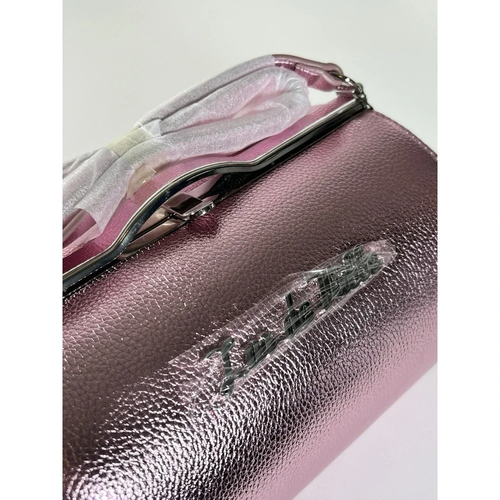 NWT Lux de Ville Pink Shimmer Cutie Pie Kiss Lock Bag Barrel Purse Rockabilly